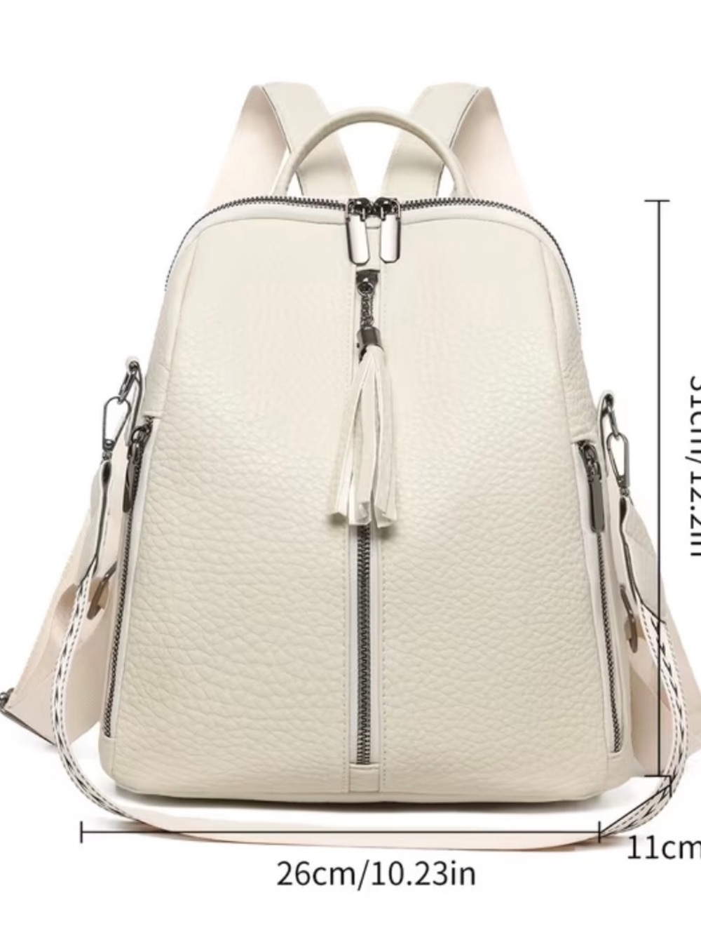 Creamy-White Women's Leather Backpack Purse - Picture 2 of 8